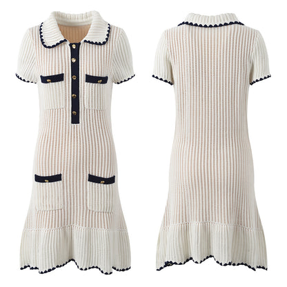 Early spring new product Xiaoxiang contrasting color knitted camisole skirt for women, sweet and slimming sleeveless dress