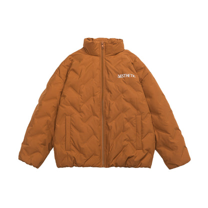 Letter Print  Stand-up Collar  Hooded Down Jacket