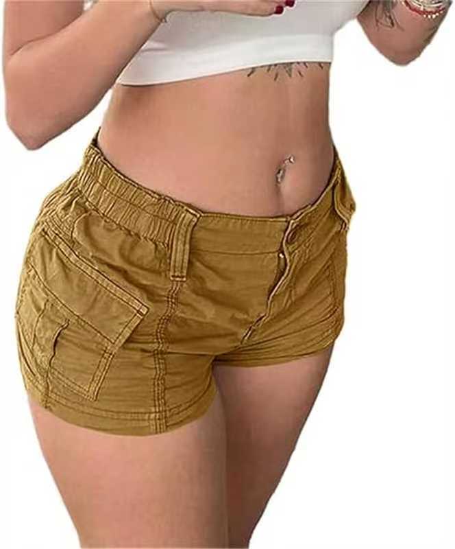 Solid color workwear denim shorts for women