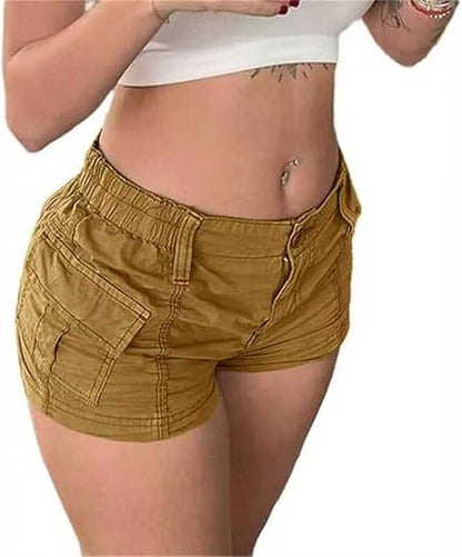 Solid color workwear denim shorts for women