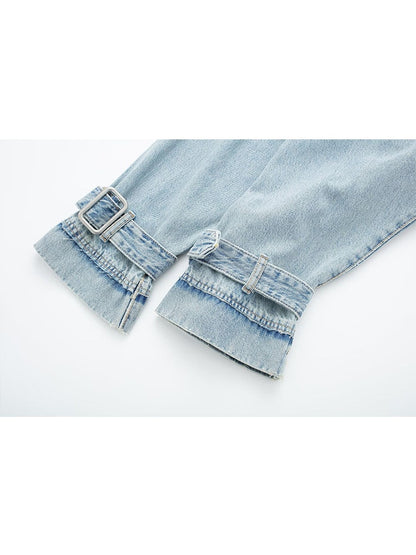 Women's Spring Denim Jackets Long Sleeve Crop Top Jacket With Belt Cropped Jean Jacket For Women