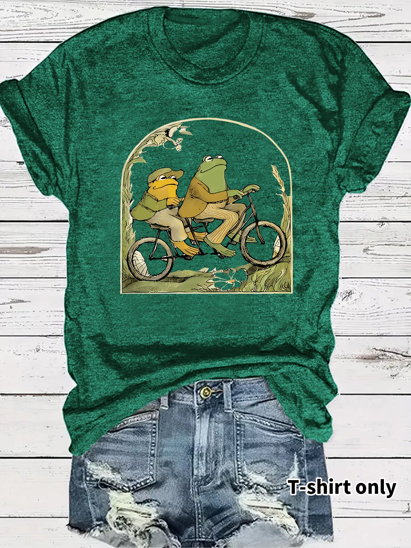 Frog riding bicycle printed short sleeved shirt