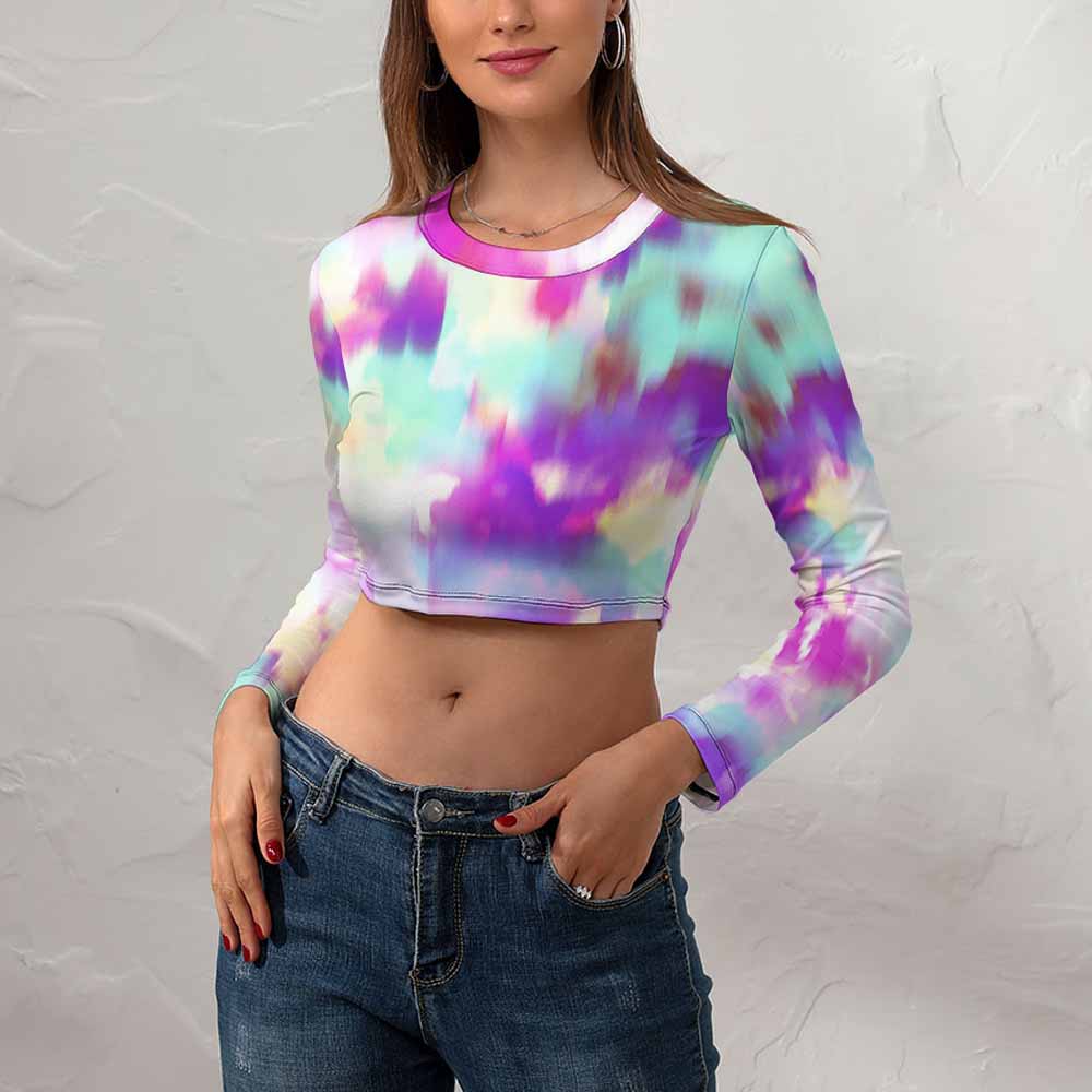 Women's Long Sleeve Round Neck Crop Top