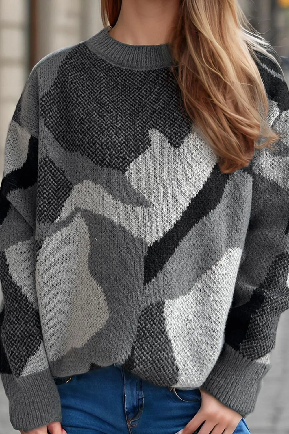 Fashionable and versatile jacquard casual pullover sweater for women