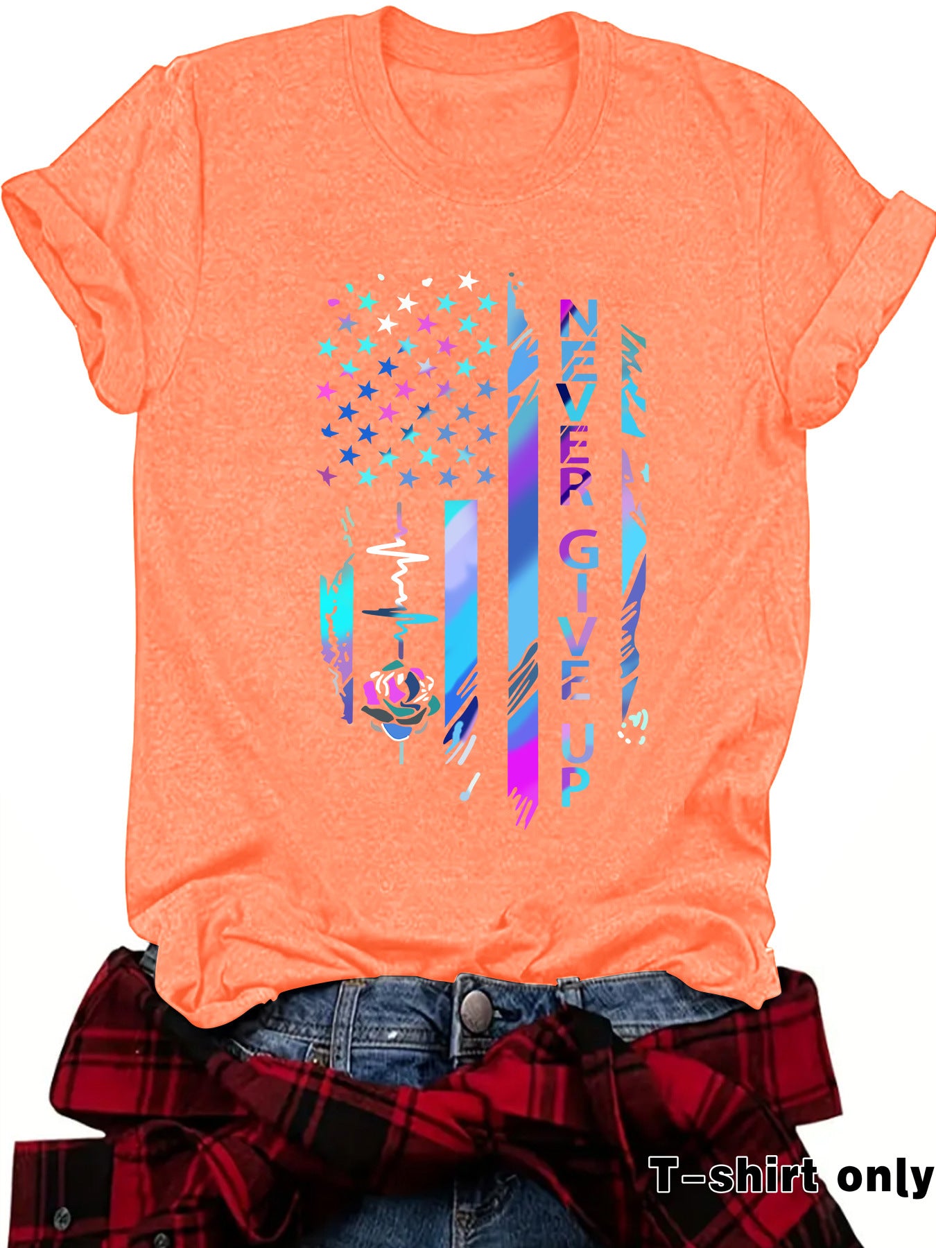 Cool letter pattern printed round neck loose short sleeved shirt