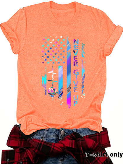 Cool letter pattern printed round neck loose short sleeved shirt