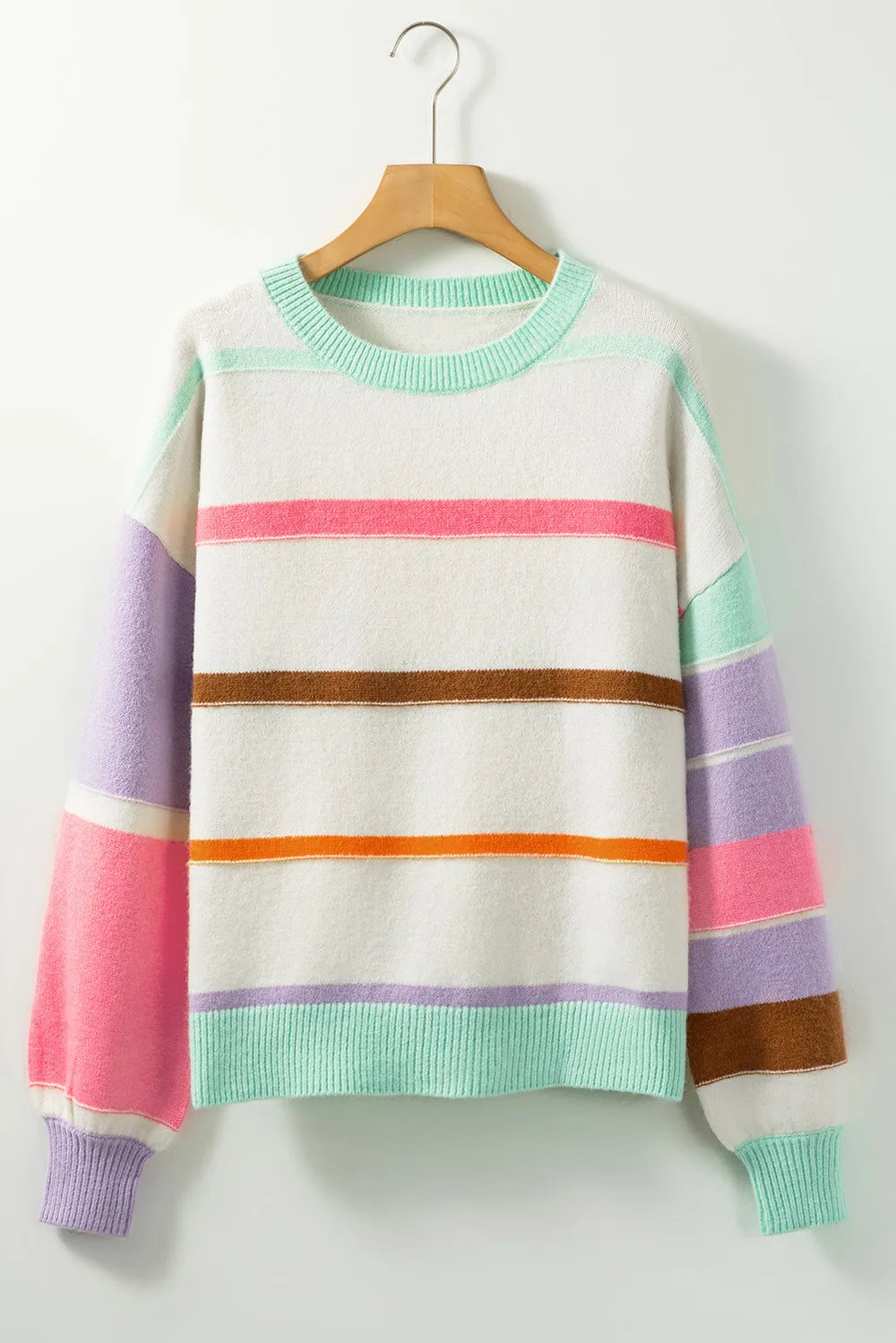 Personalized striped contrasting dopamine shoulder sweater for women