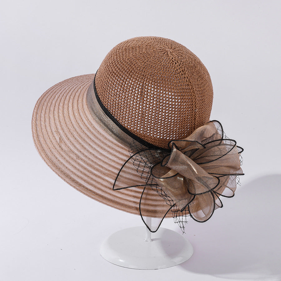 Summer Organza Big Brim Stitching Sun Hat Flower Fashion Sun Hat Holiday Beach Hat