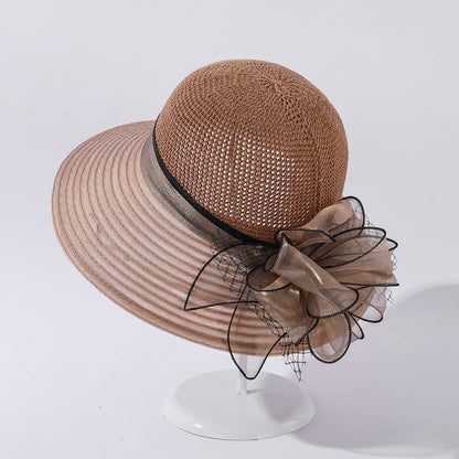 Summer Organza Big Brim Stitching Sun Hat Flower Fashion Sun Hat Holiday Beach Hat