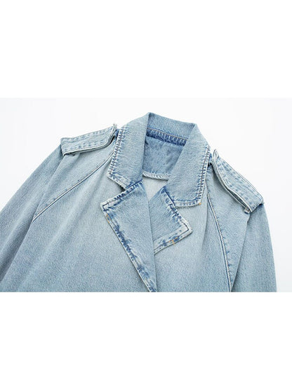 Women's Spring Denim Jackets Long Sleeve Crop Top Jacket With Belt Cropped Jean Jacket For Women