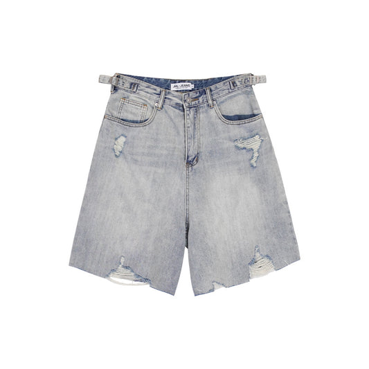 Washed distressed denim shorts for men