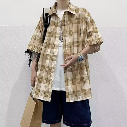 Summer checkered short sleeved shirt for men