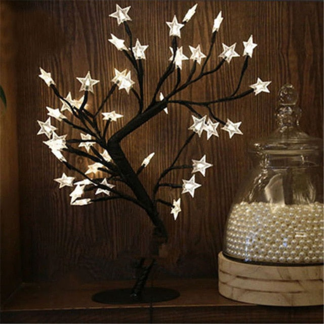 LED Cherry Blossom Crystal Star Desk Top Bonsai Tree Light Branches Festival Party Decor Romantic Wedding Decoration Home Decor