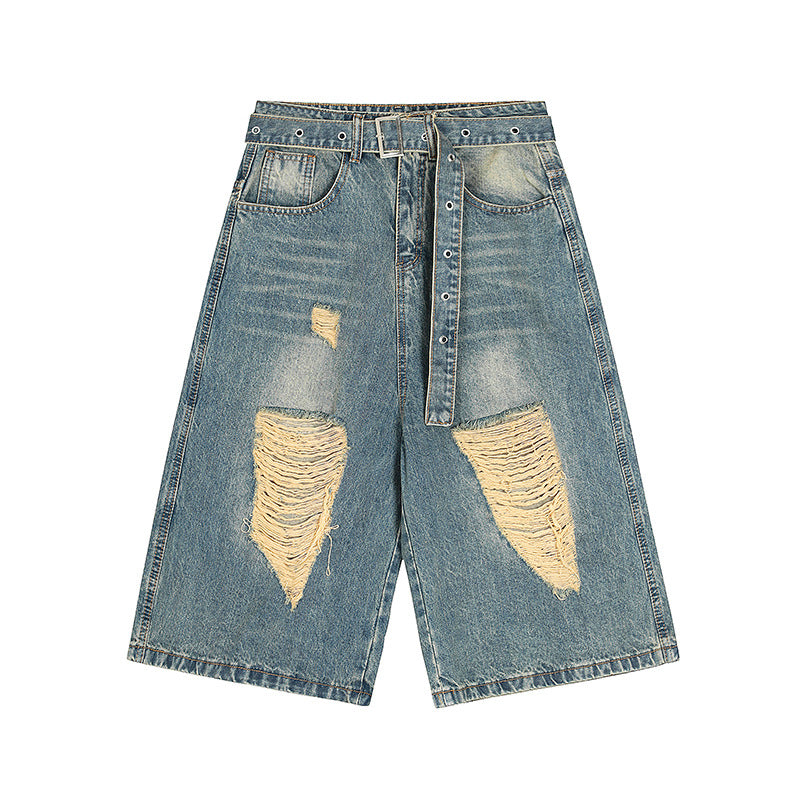 Broken hole casual denim shorts for men and women