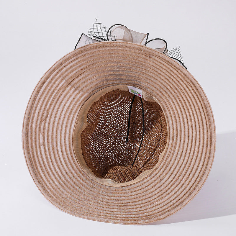 Summer Organza Big Brim Stitching Sun Hat Flower Fashion Sun Hat Holiday Beach Hat