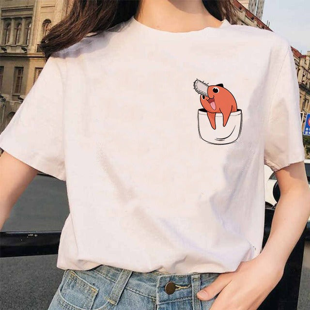 Chainsaw Man Tshirt Women Japanese Anime Pochita T-shirts Gr