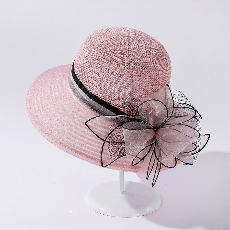 Summer Organza Big Brim Stitching Sun Hat Flower Fashion Sun Hat Holiday Beach Hat