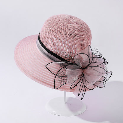 Summer Organza Big Brim Stitching Sun Hat Flower Fashion Sun Hat Holiday Beach Hat