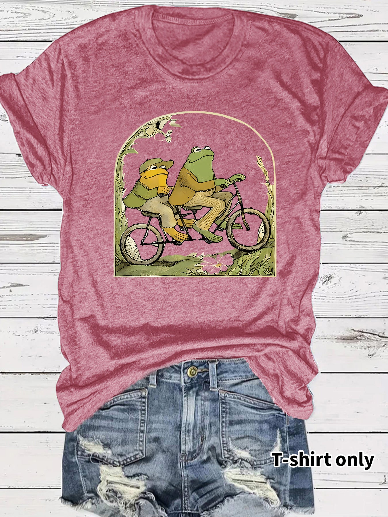 Frog riding bicycle printed short sleeved shirt
