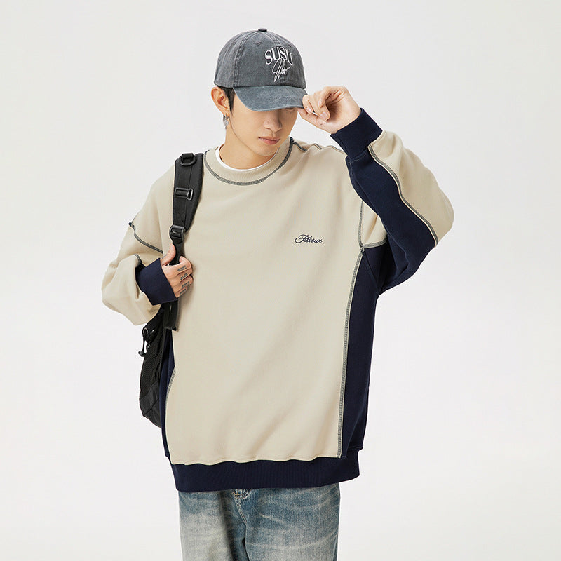 Loose open thread contrasting hoodie for men