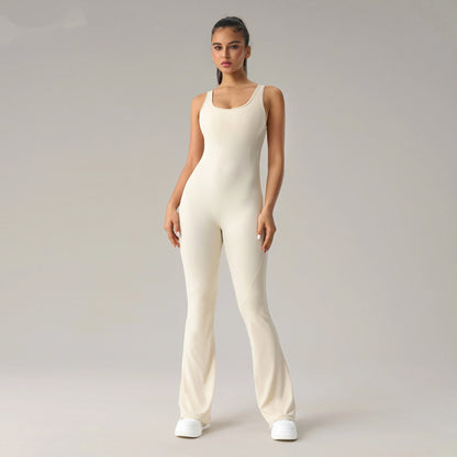Horn yoga jumpsuit beautiful back elastic body shaping fitness suit tight fitting vest sportswear for women
