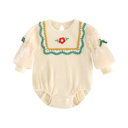 Baby Onesie Girl Baby Triangle Bag Fart Clothes Autumn New Product Sweet Sunflower Newborn  Baby Clothes