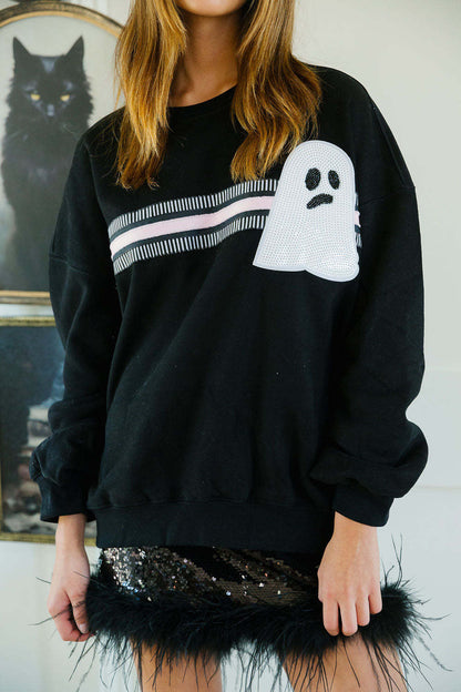 Halloween Element Sequin Long Sleeve Crew Neck Sweatshirt