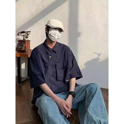 Summer solid color short sleeved shirt for men