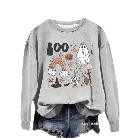 Round neck hoodie women's spring and autumn Halloween print