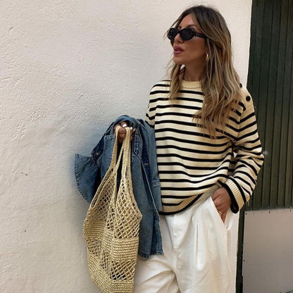 Striped Color Block Sweater for Women