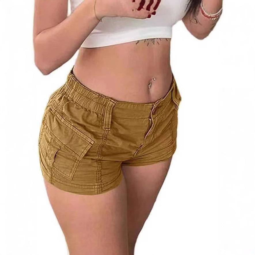 Solid color workwear denim shorts for women