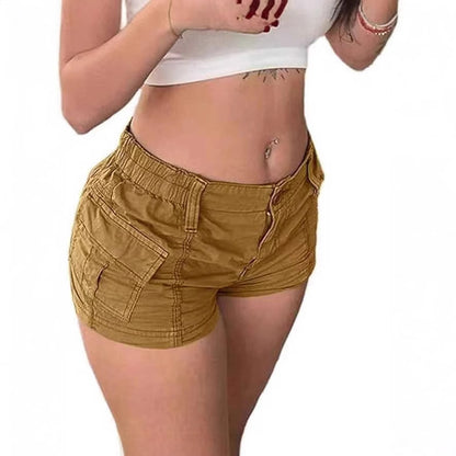 Solid color workwear denim shorts for women