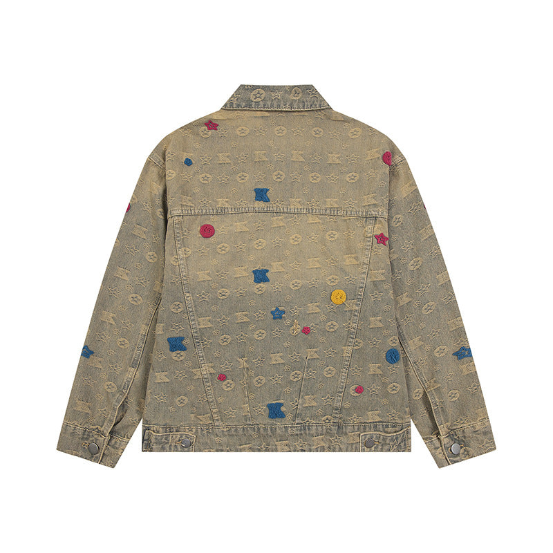 Yellow mud washed denim jacket for men and women