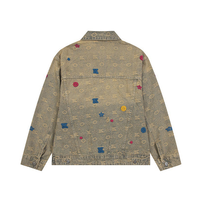 Yellow mud washed denim jacket for men and women