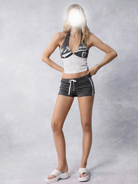 Street Trend Design Halter Neck Letter Print Short Length Versatile Fitted Slimming Tank Top