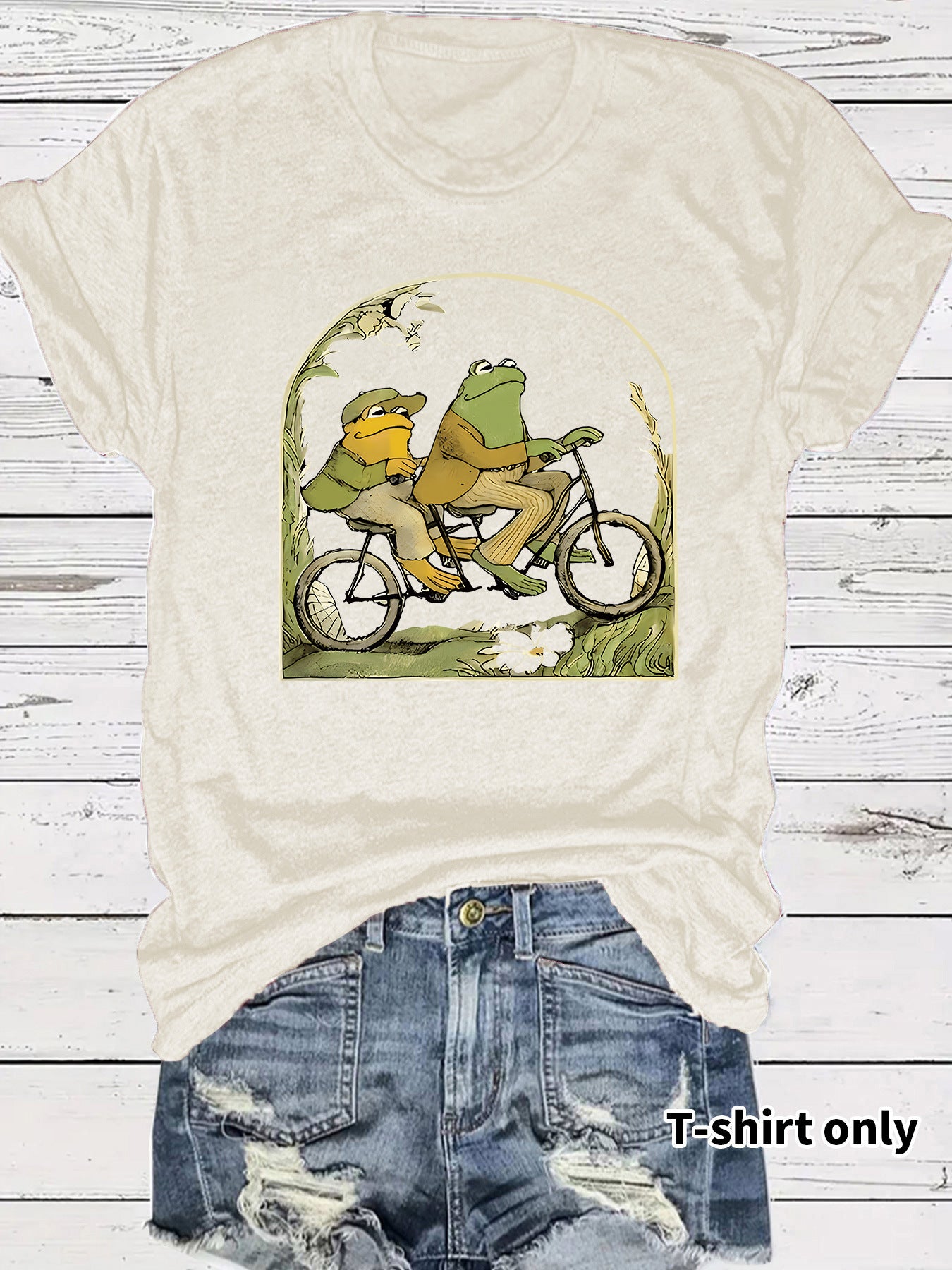 Frog riding bicycle printed short sleeved shirt