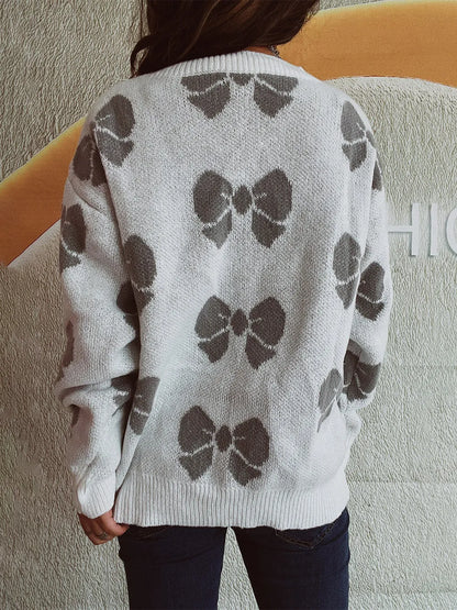 Loose bow sweater pullover knitted sweater for women