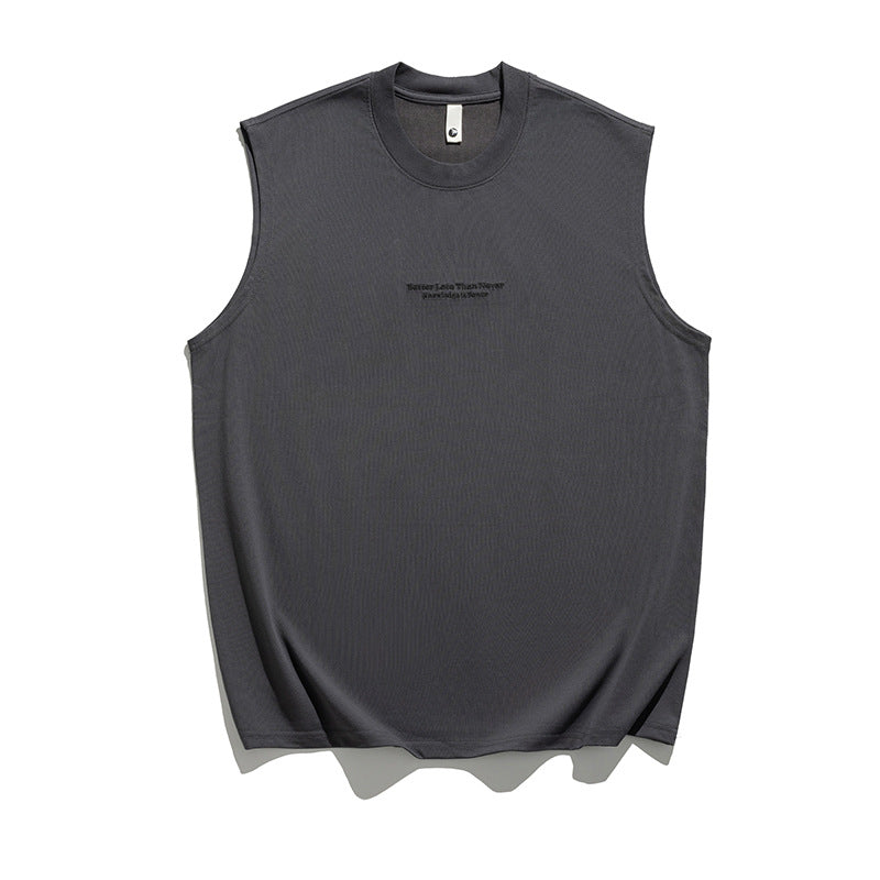 Letter embroidery round neck sleeveless vest for men