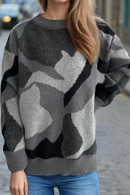 Fashionable and versatile jacquard casual pullover sweater for women