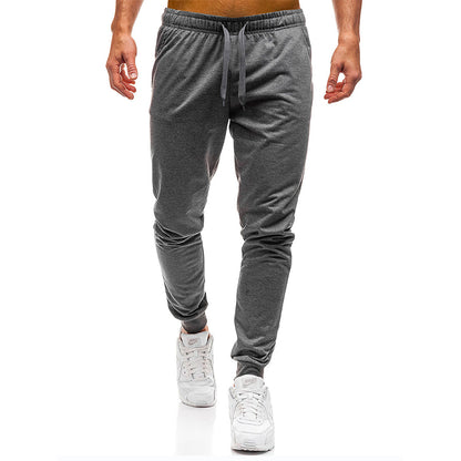 Men Joggers Elastic Waist Long Trousers Brand Fashion Casual Solid Color Fitness Workout Sweatpants Blue Red