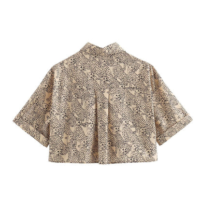 Summer New Product European and American Women's Fashion Short Printed Shirt+Shorts Set