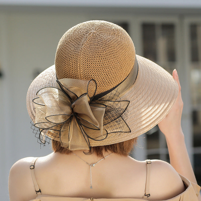 Summer Organza Big Brim Stitching Sun Hat Flower Fashion Sun Hat Holiday Beach Hat