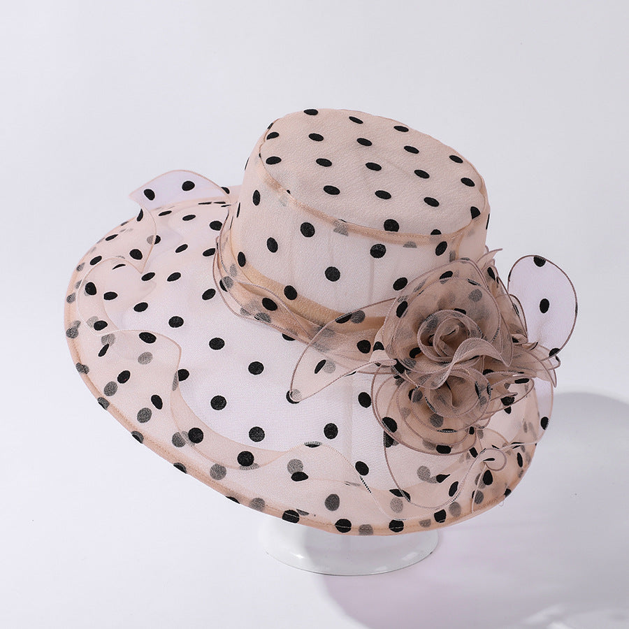Organza Polka Dot Big Brim Hat Female Wavy Beach Hat Outdoor Sun Hat Summer