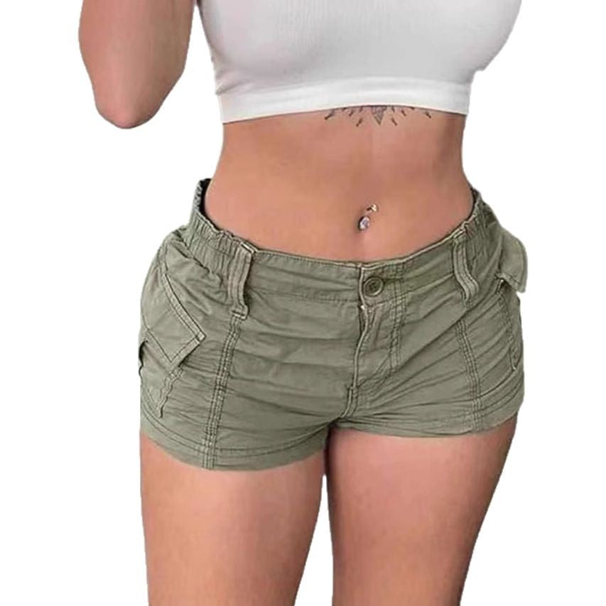 Solid color workwear denim shorts for women