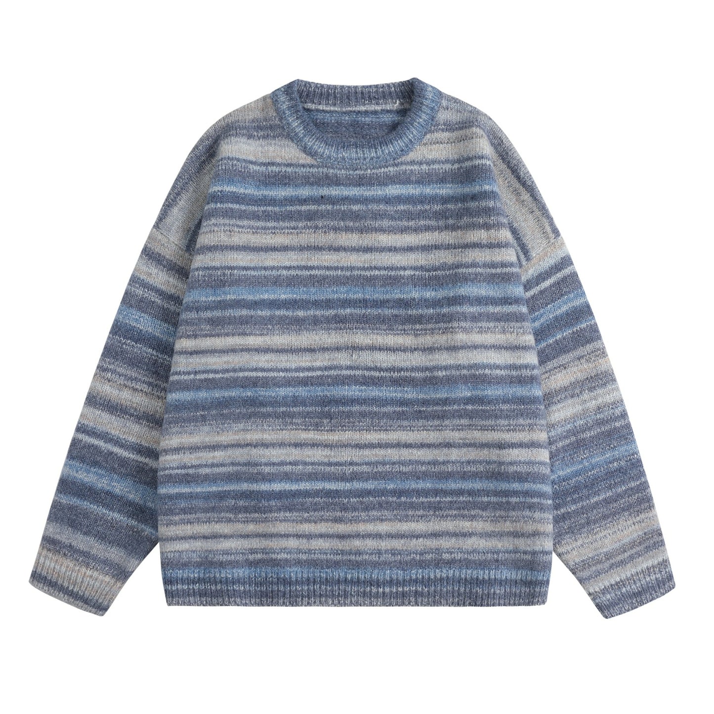 Colorful striped round neck knitted sweater for men loose fit sweater