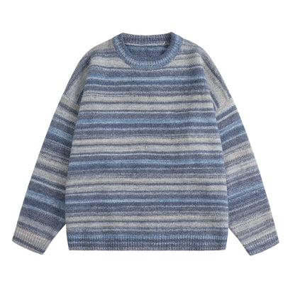 Colorful striped round neck knitted sweater for men loose fit sweater