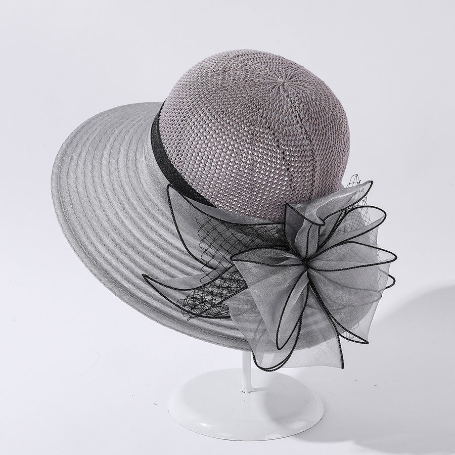 Summer Organza Big Brim Stitching Sun Hat Flower Fashion Sun Hat Holiday Beach Hat