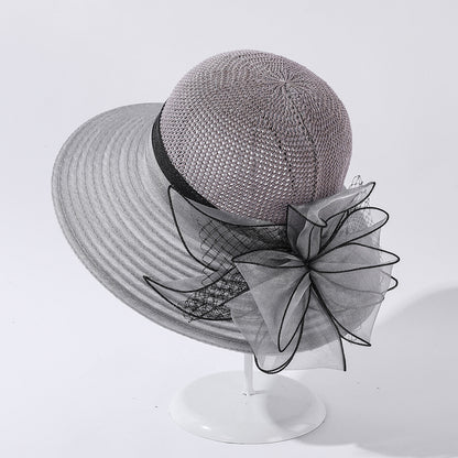 Summer Organza Big Brim Stitching Sun Hat Flower Fashion Sun Hat Holiday Beach Hat