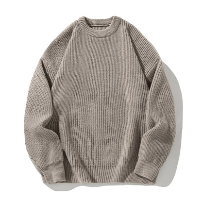 Solid color round neck sweater for men