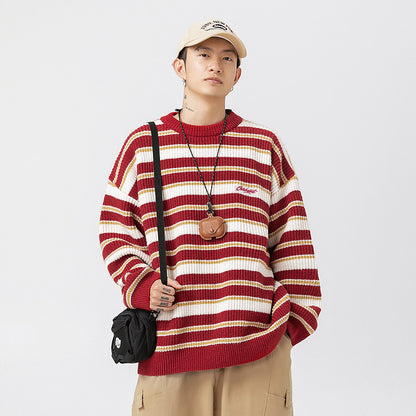 Color blocked round neck sweater for men